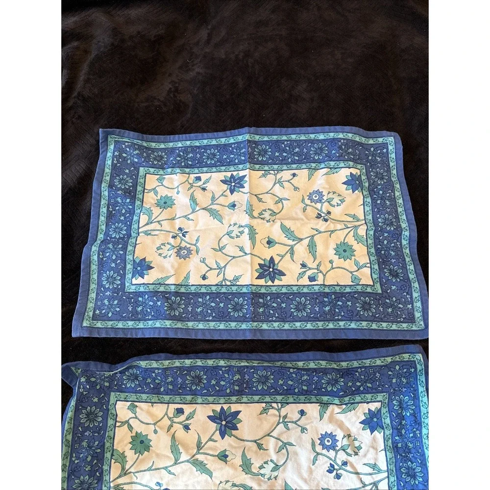Blue Teal Floral Placemats (2) And Napkins (2) Cotton‎ India